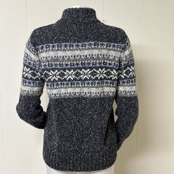 One on One Fair Isle Sweater Jacket Womens Medium Gray Blue Fleck Zip Cardigan - Picture 3 of 9